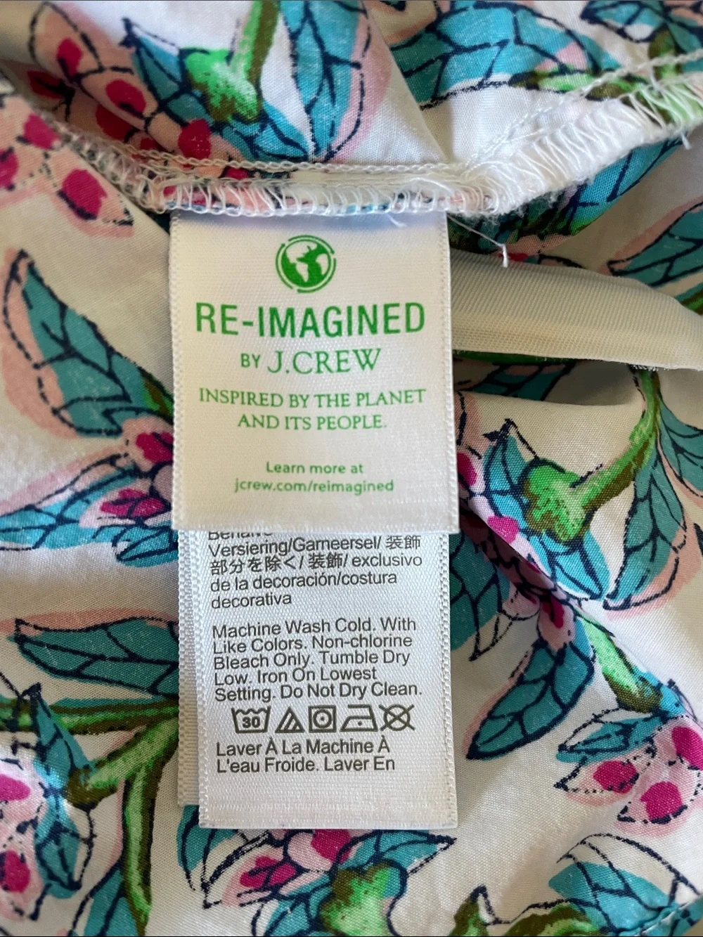 J. CREW Puff Sleeve White Smocked Floral Blouse with Teal & Pink Print XL